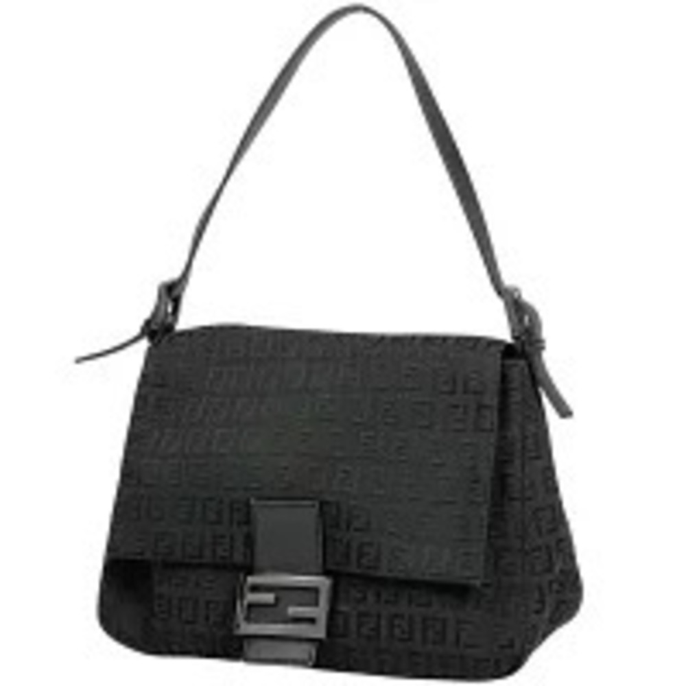 Fendi Mamma Bucket Hobo Bag Zucchino Canvas Black